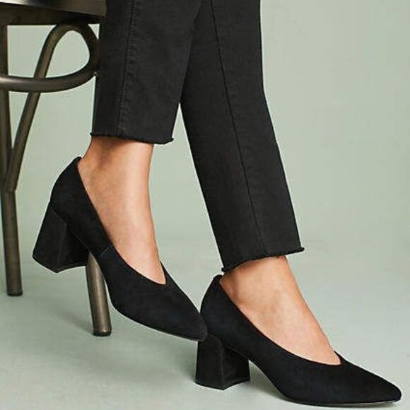 ANTHROPOLOGIE M4D3 Helen Block Heels Brown suede heels Black leather heels Shoes women heels